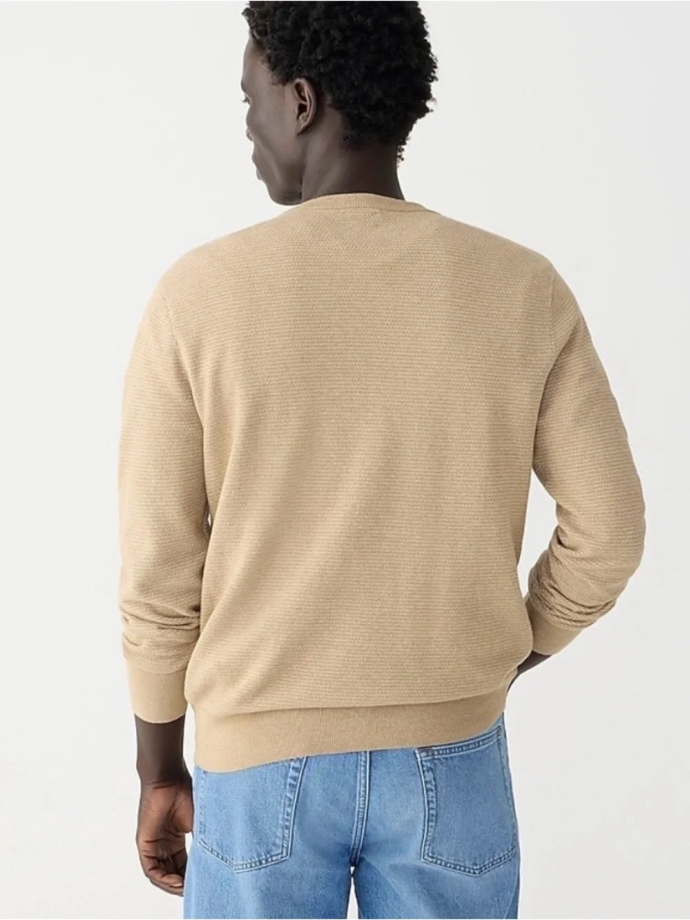 J. Crew NWT Silk Cotton-Blend Pique Sweater Crewneck Textured Knit Cream Tan